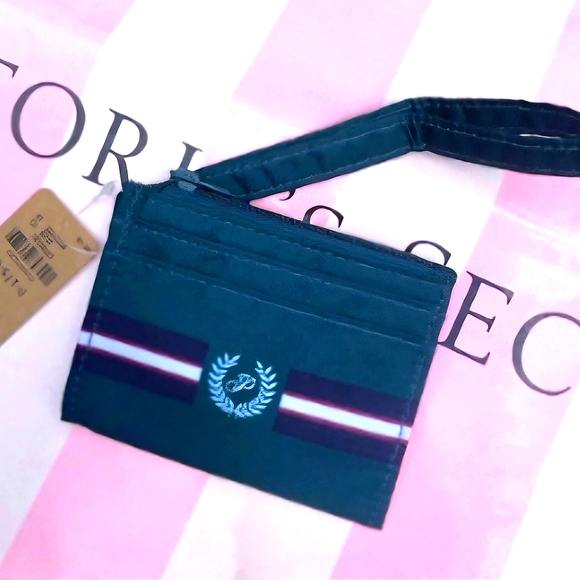 Victoria's Secret PINK New Card Case Keychain Wallet with Zipper, Hunter Green - Picture 6 of 10